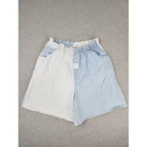 Vintage 80s High Rise Striped Denim Mom Jean Shorts Elastic Waist 20W XL USA